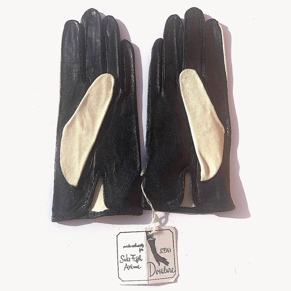 VTG Women’s Dovalure by Saks Fifth Avenue Gloves, Black/Cream, Size 7, Rare - Picture 2 of 4